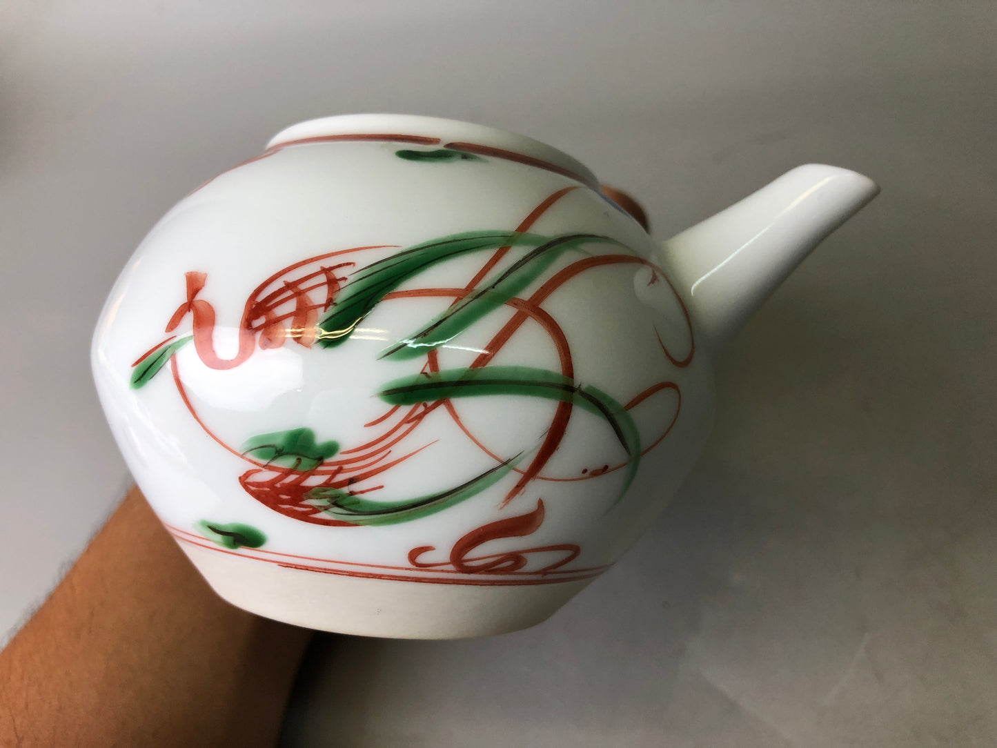 Y7817 KYUSU Kyo-ware teapot red picture signed Sencha Japan antique tea ceremony