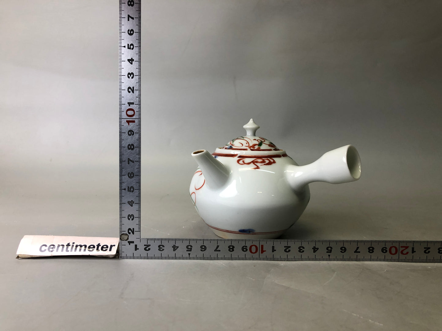 Y7817 KYUSU Kyo-ware teapot red picture signed Sencha Japan antique tea ceremony