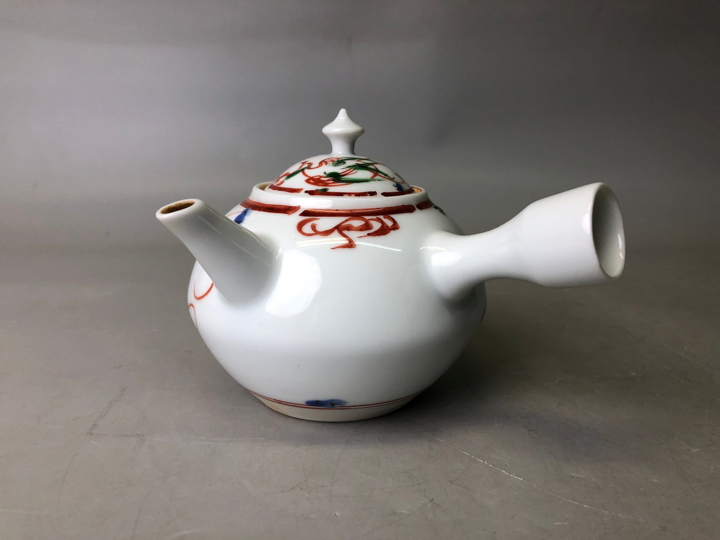 Y7817 KYUSU Kyo-ware teapot red picture signed Sencha Japan antique tea ceremony