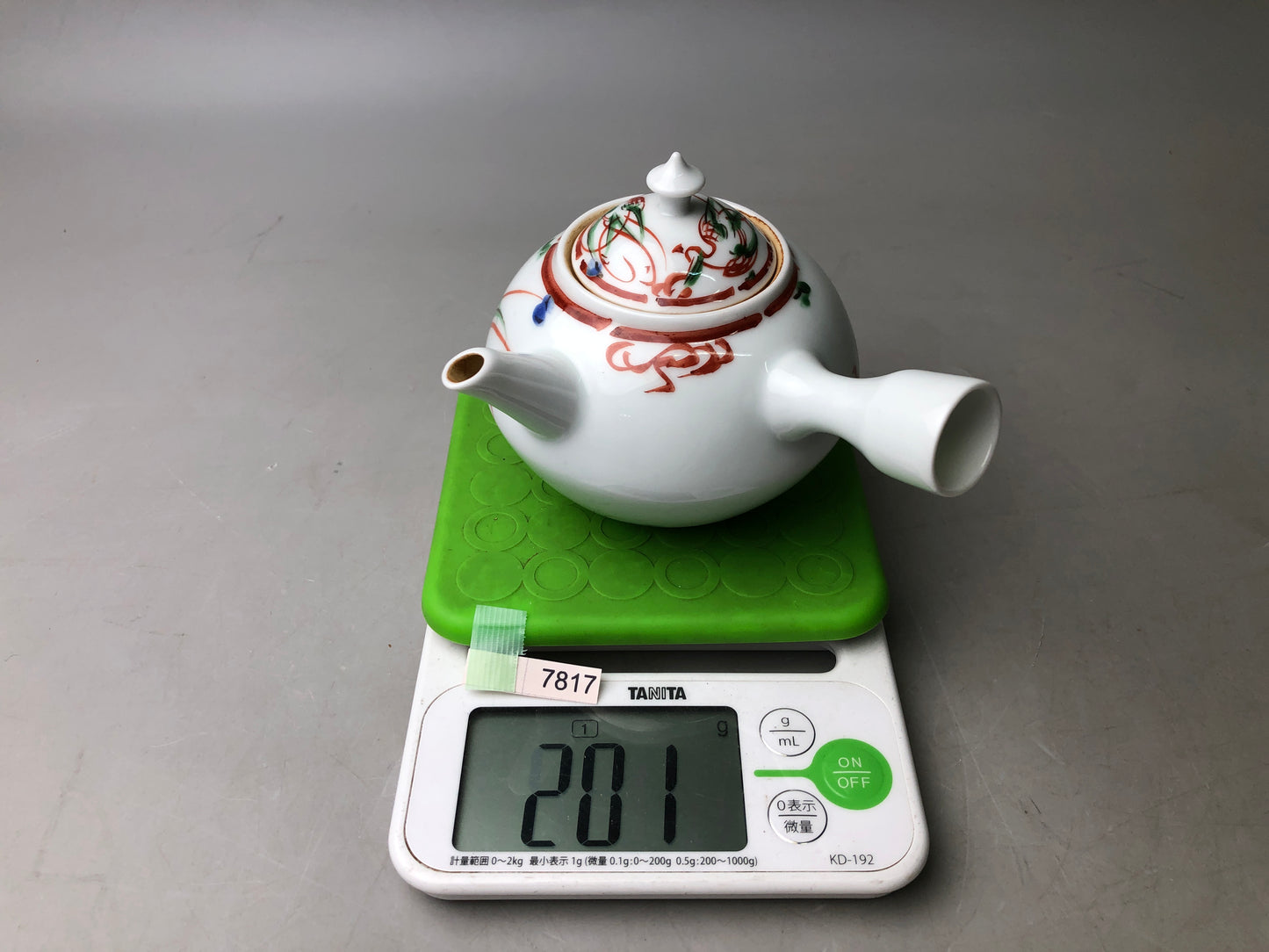 Y7817 KYUSU Kyo-ware teapot red picture signed Sencha Japan antique tea ceremony