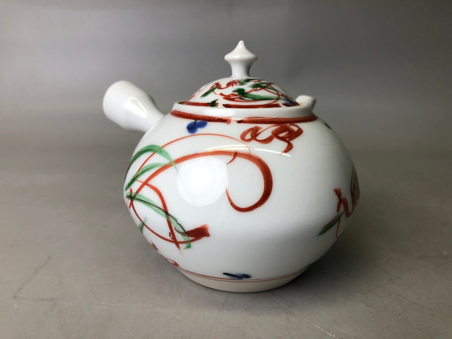 Y7817 KYUSU Kyo-ware teapot red picture signed Sencha Japan antique tea ceremony