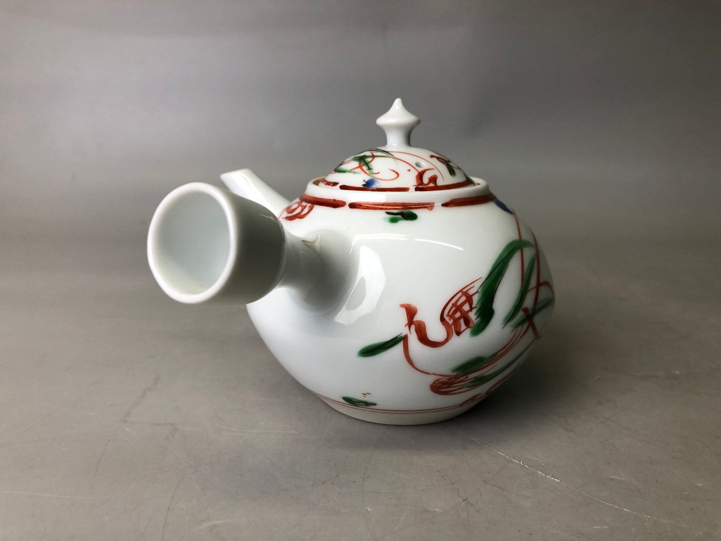 Y7817 KYUSU Kyo-ware teapot red picture signed Sencha Japan antique tea ceremony