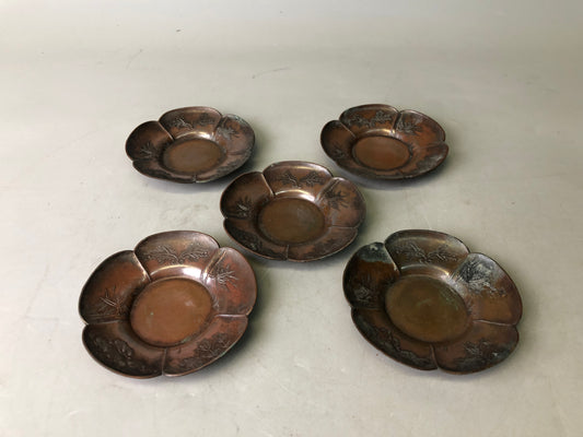 Y7824 DISH Copper Chataku coaster set of 5 Japan antique Sencha tableware plate