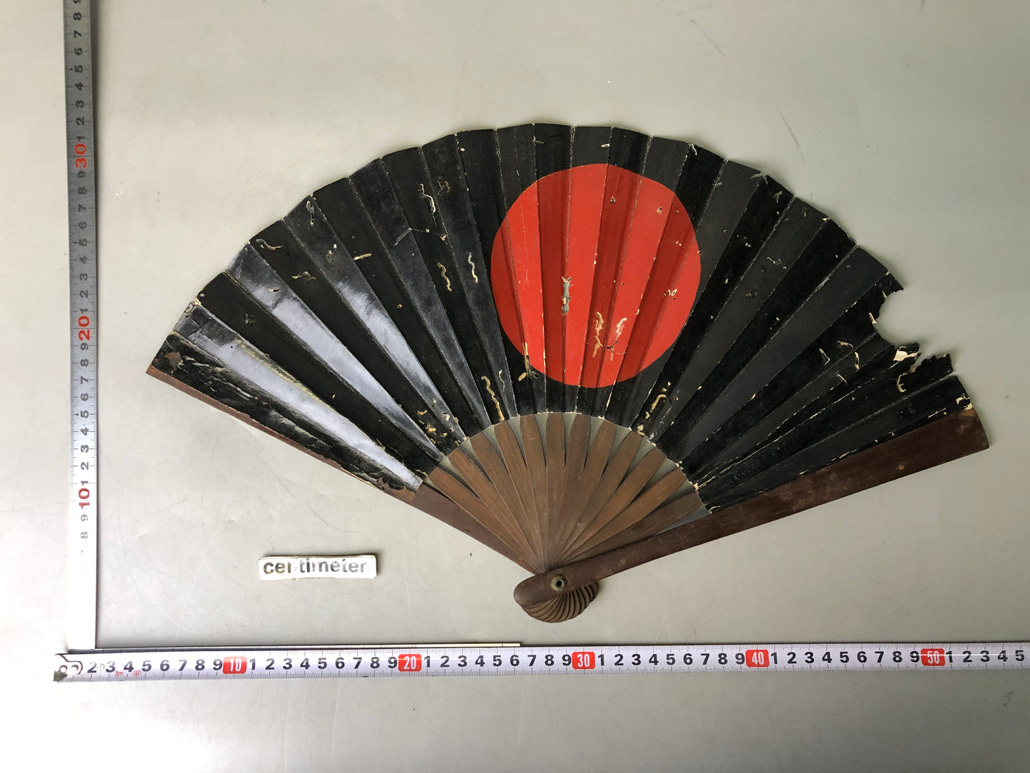 Y7828 TESSEN Iron Folding Fan Samurai hidden arms Hinomaru Japan antique vintage