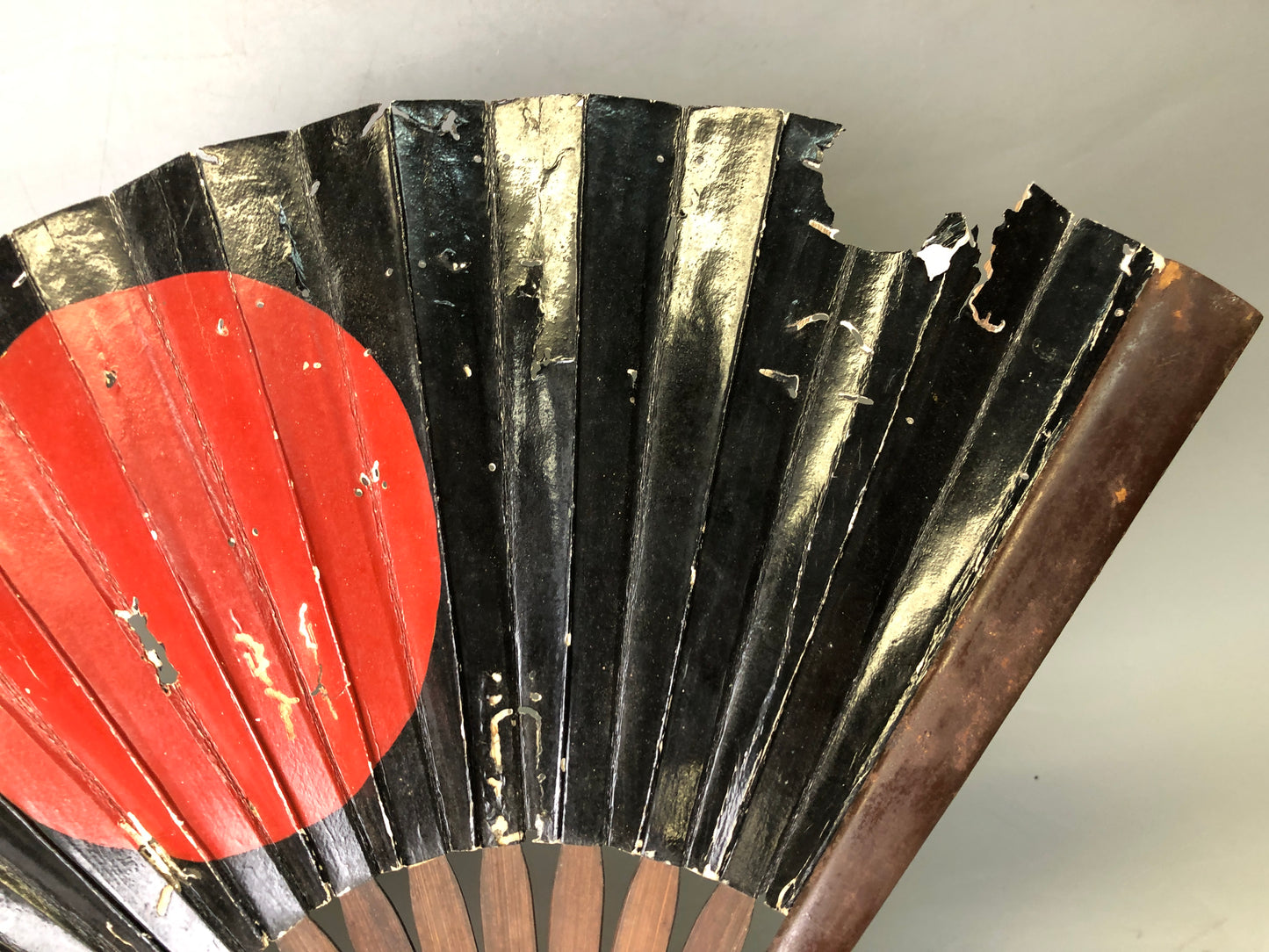 Y7828 TESSEN Iron Folding Fan Samurai hidden arms Hinomaru Japan antique vintage