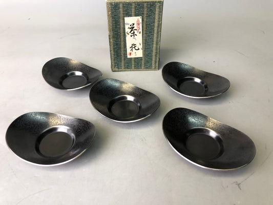 Y7829 DISH Copper Chataku coaster set of 5 signed box Japan antique Sencha