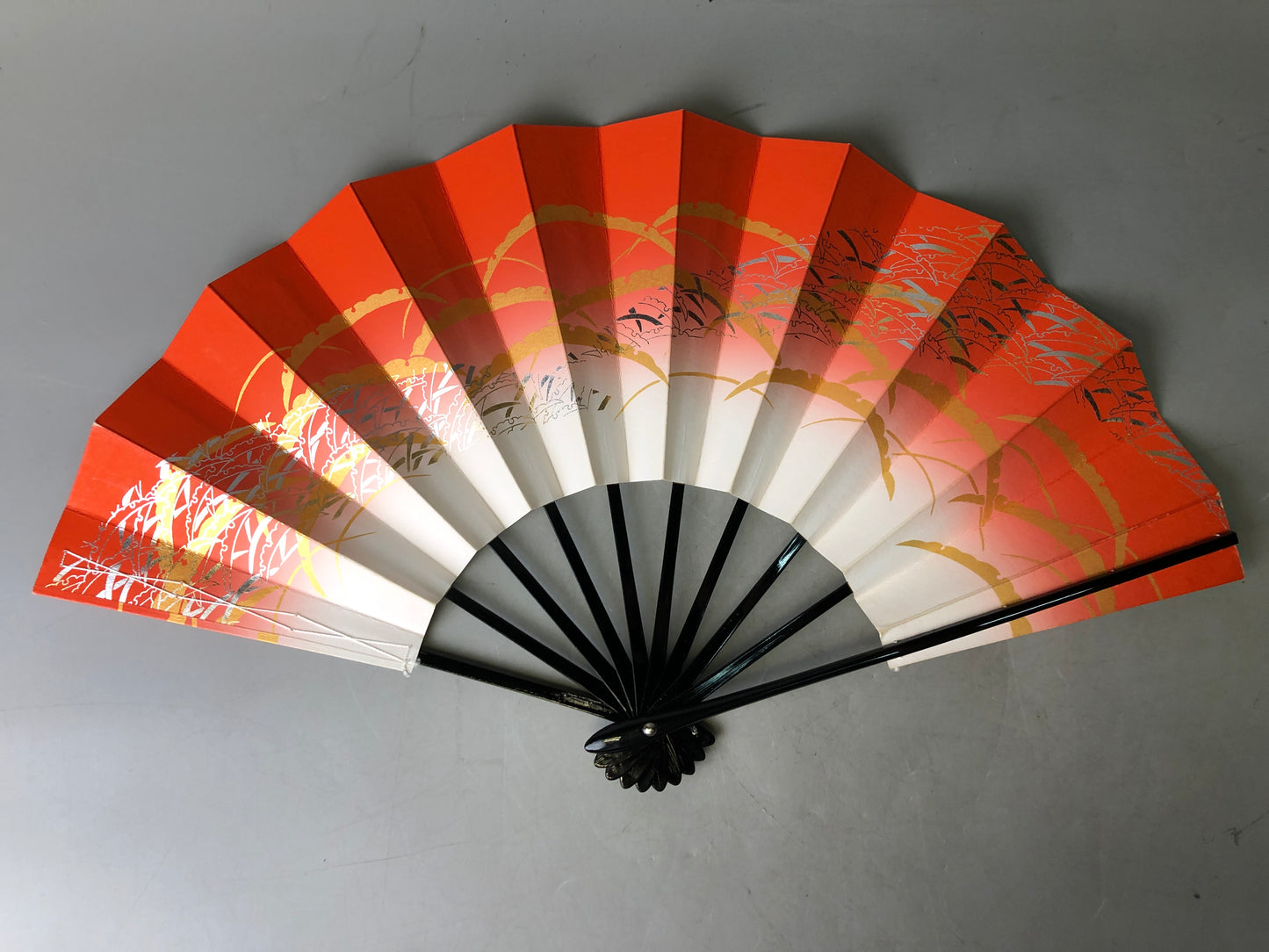 Y7833 SENSU Folding paper fan pair set bag Japan antique kimono accessory