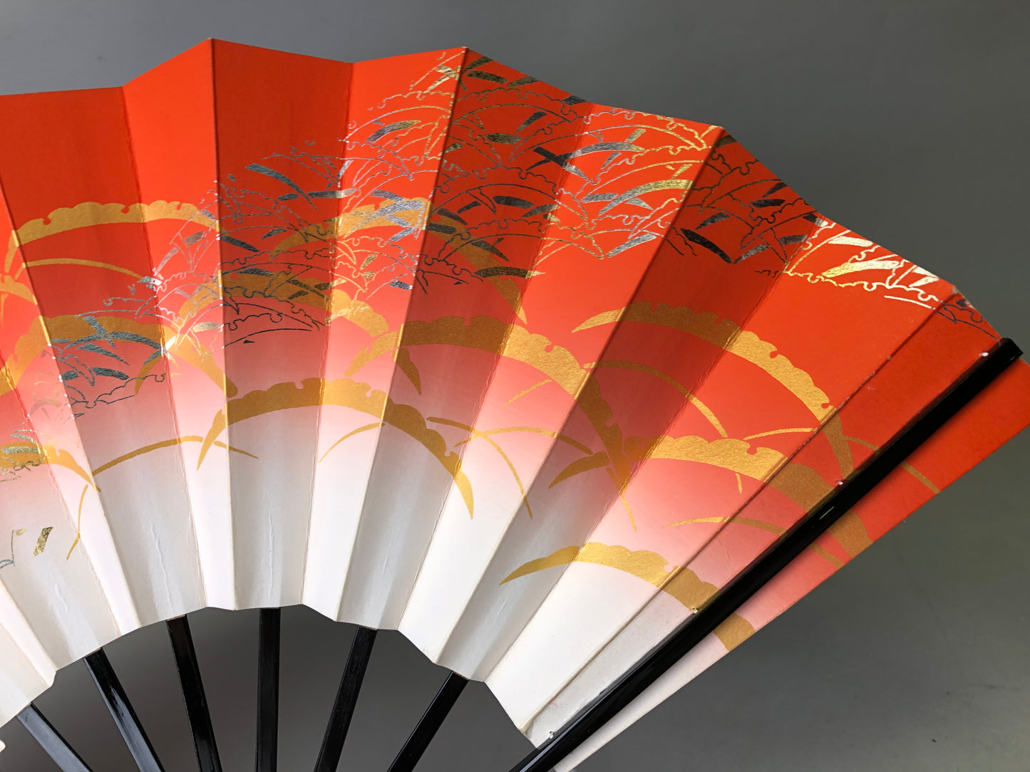 Y7833 SENSU Folding paper fan pair set bag Japan antique kimono accessory