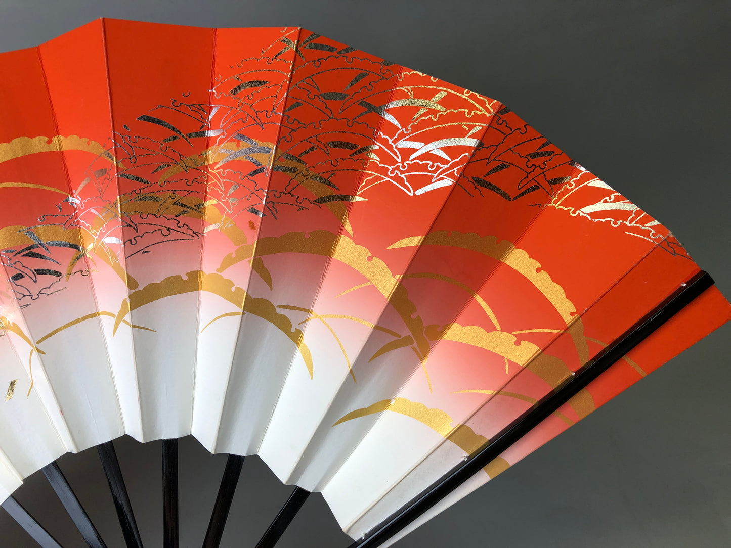 Y7833 SENSU Folding paper fan pair set bag Japan antique kimono accessory