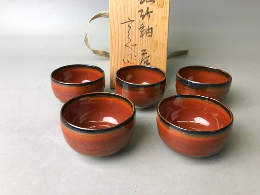 Y7837 YUNOMI Seto-ware teacup set of 5 signed box Japan antique tea ceremony