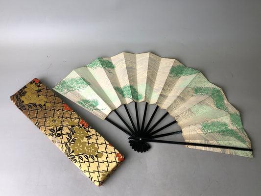 Y7838 SENSU Folding paper fan wave pattern pine bag Japan antique kimono