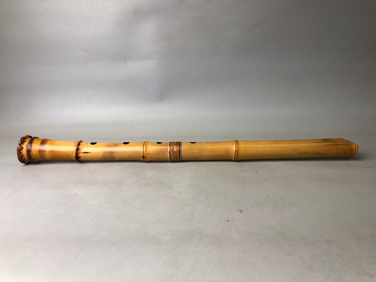 Y7847 SHAKUHACHI Bamboo Flute Kinko style signed 3 silver lines Japan antique