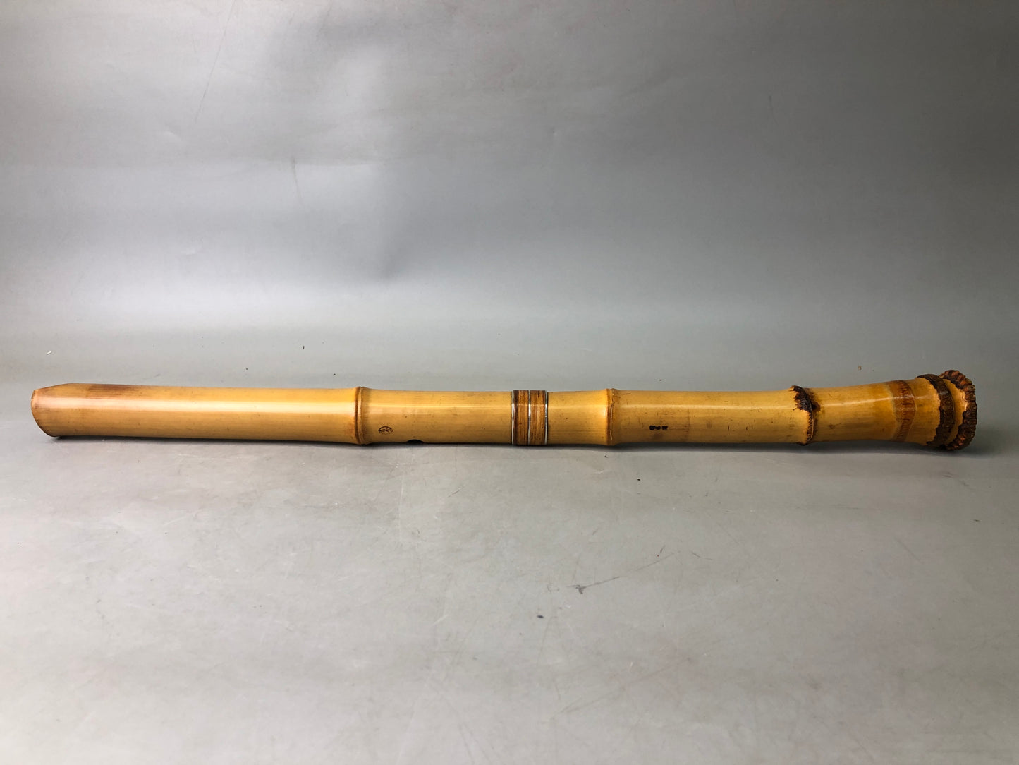 Y7847 SHAKUHACHI Bamboo Flute Kinko style signed 3 silver lines Japan antique