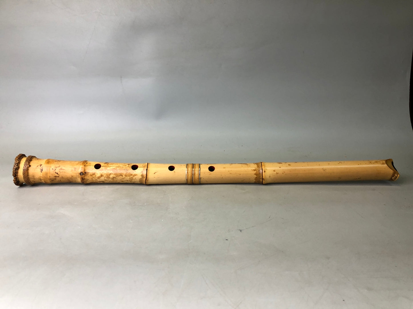 Y7852 SHAKUHACHI Bamboo flute Tozan style signed 3 silver lines Japan antique