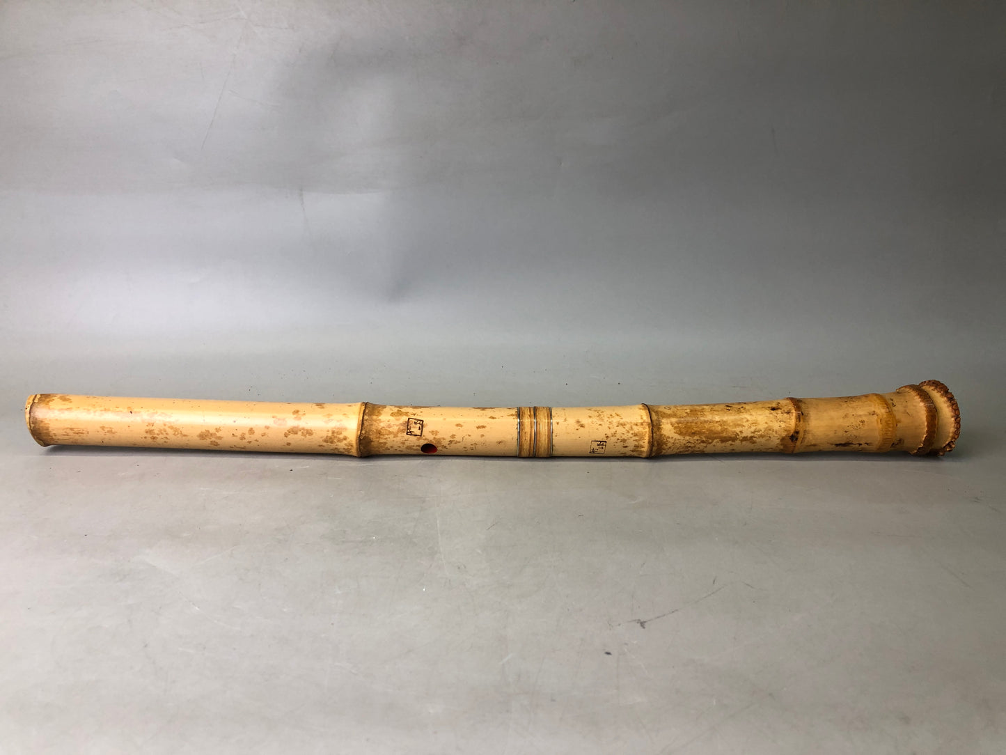 Y7852 SHAKUHACHI Bamboo flute Tozan style signed 3 silver lines Japan antique