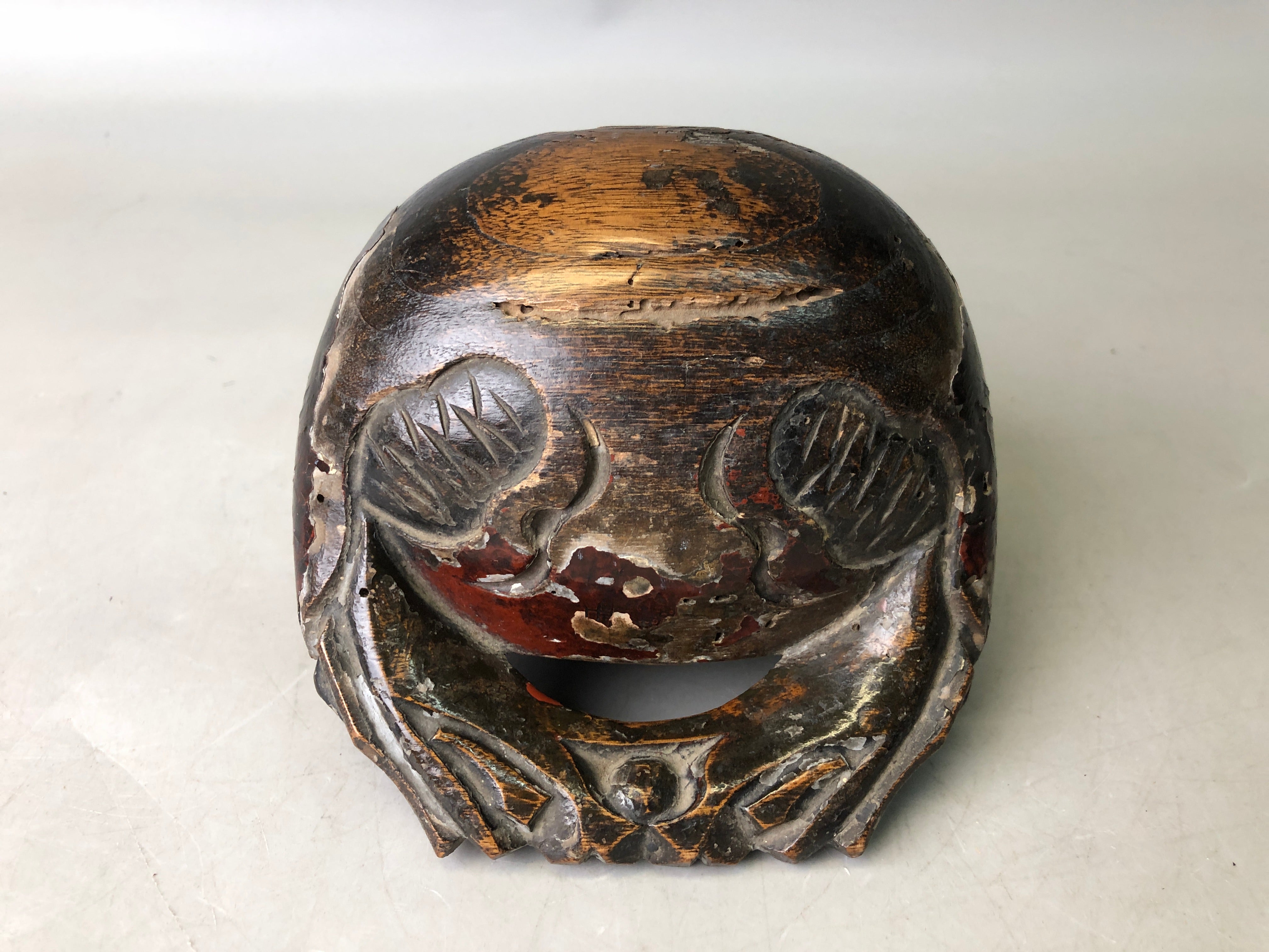 Y7871 MOKUGYO wooden Buddhist Monk Instrument Japan antique temple per ...