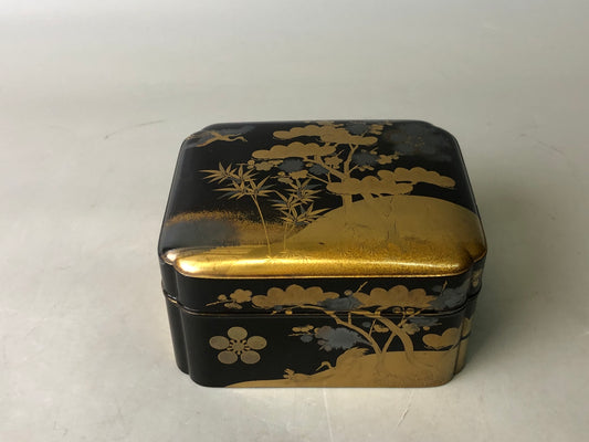 Y7886 BOX Gold Silver Makie small container Japan antique case storage interior