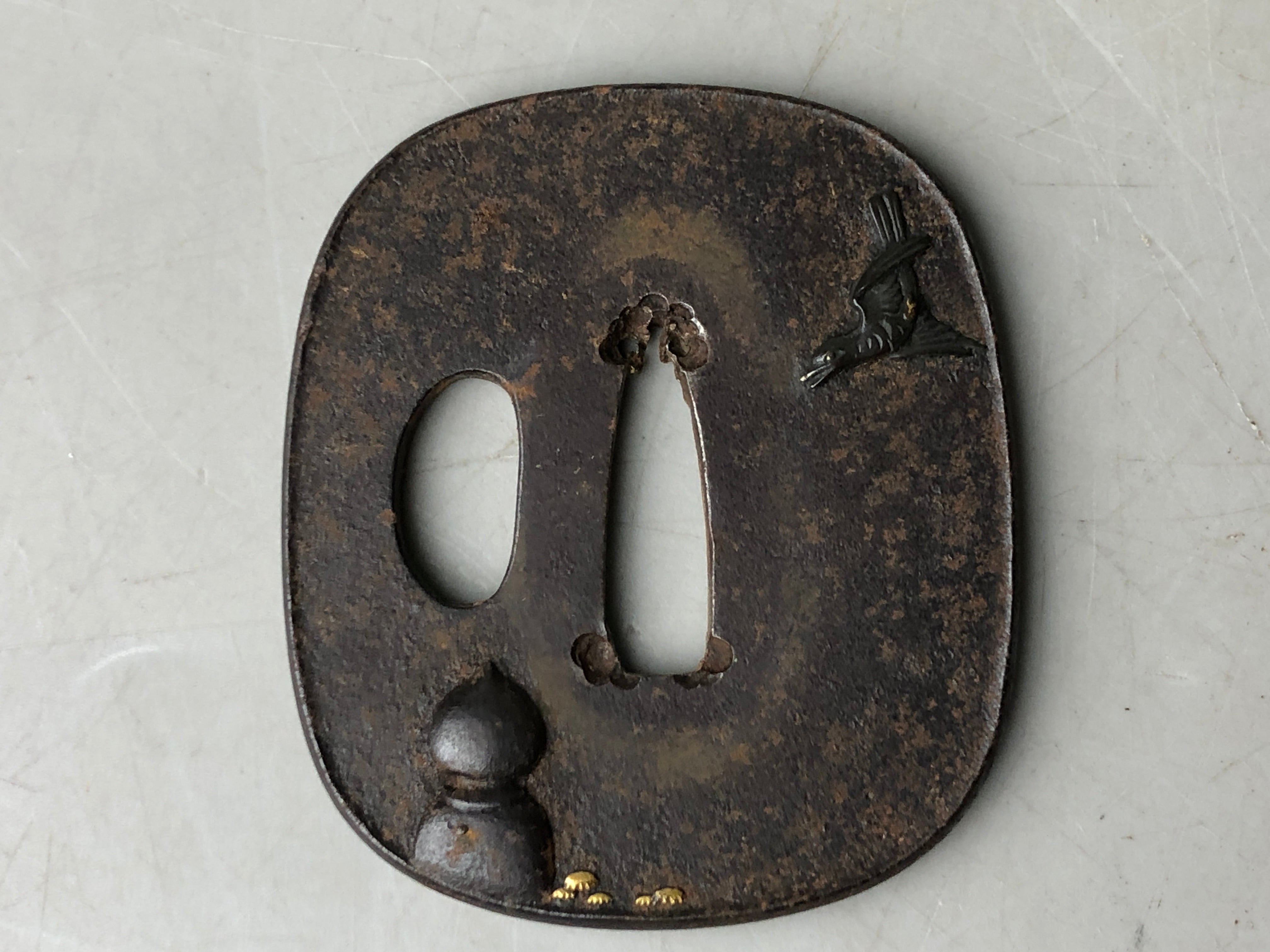 Y7903 TSUBA Iron sword guard Inlay Japan antique samurai katana koshir ...