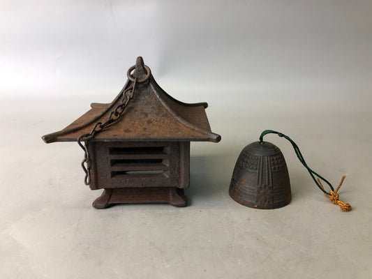 Y7906 BELL wind chime iron Lantern shape Japan antique interior house decor