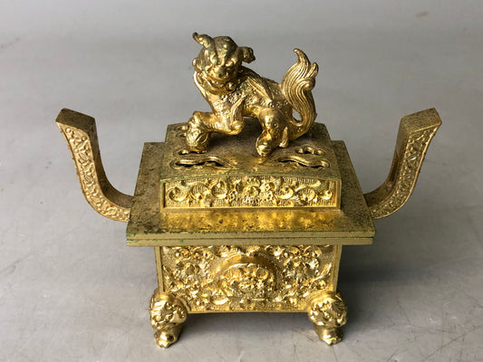 Y7911 KOURO Metal gold lacquer Lion knob Japan antique Incense Burner fragrance