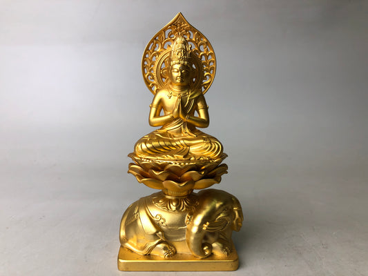 Y7934 STATUE Manjusri Bodhisattva figurine gold painted signed Japan antique