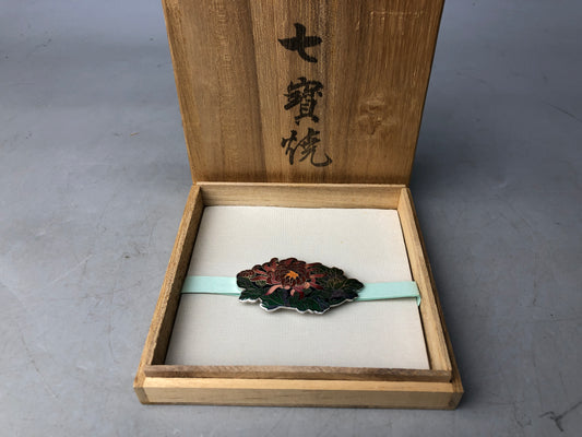 Y7937 OBIDOME Cloisonne Sash clip signed box Japan antique kimono accessory