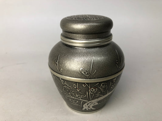 Y7938 CADDY Tin container signed Sencha utensils Japan Tea Ceremony antique case