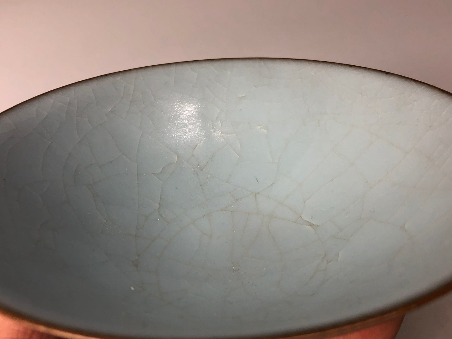 Y7945 CHAWAN Celadon flat bowl signed box Japan antique tea ceremony pottery cup