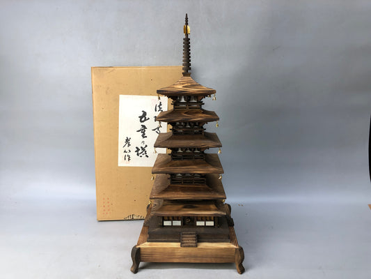 Y7951 OKIMONO Wooden five-story pagoda figure box Japan antique interior decor