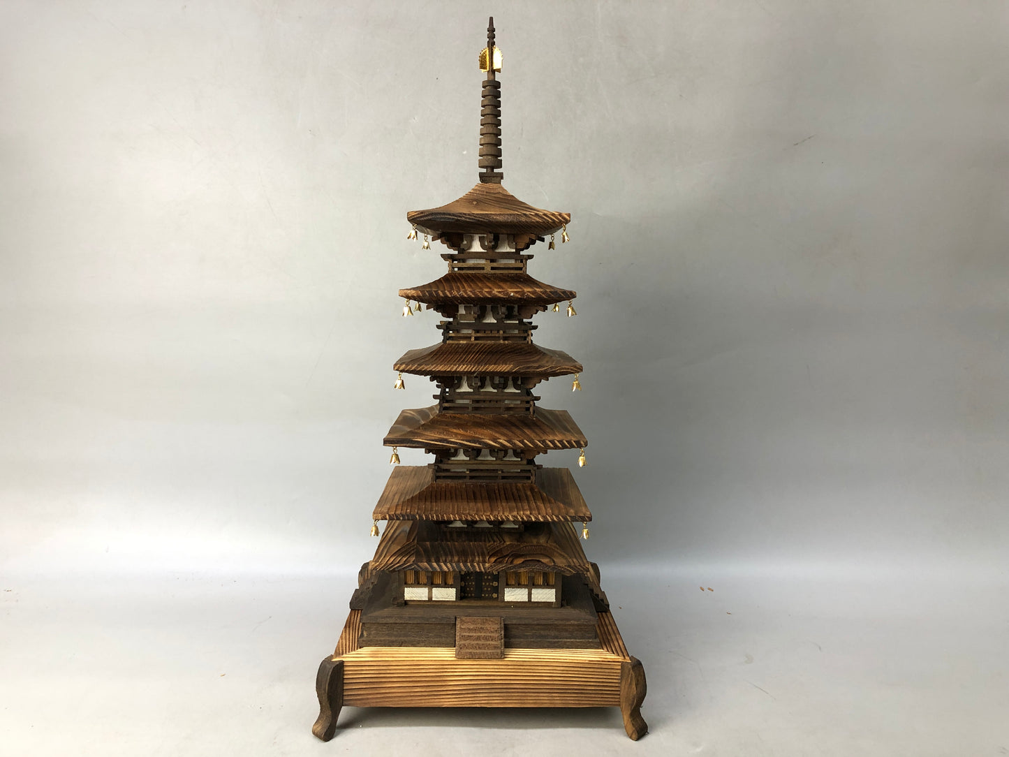 Y7951 OKIMONO Wooden five-story pagoda figure box Japan antique interior decor