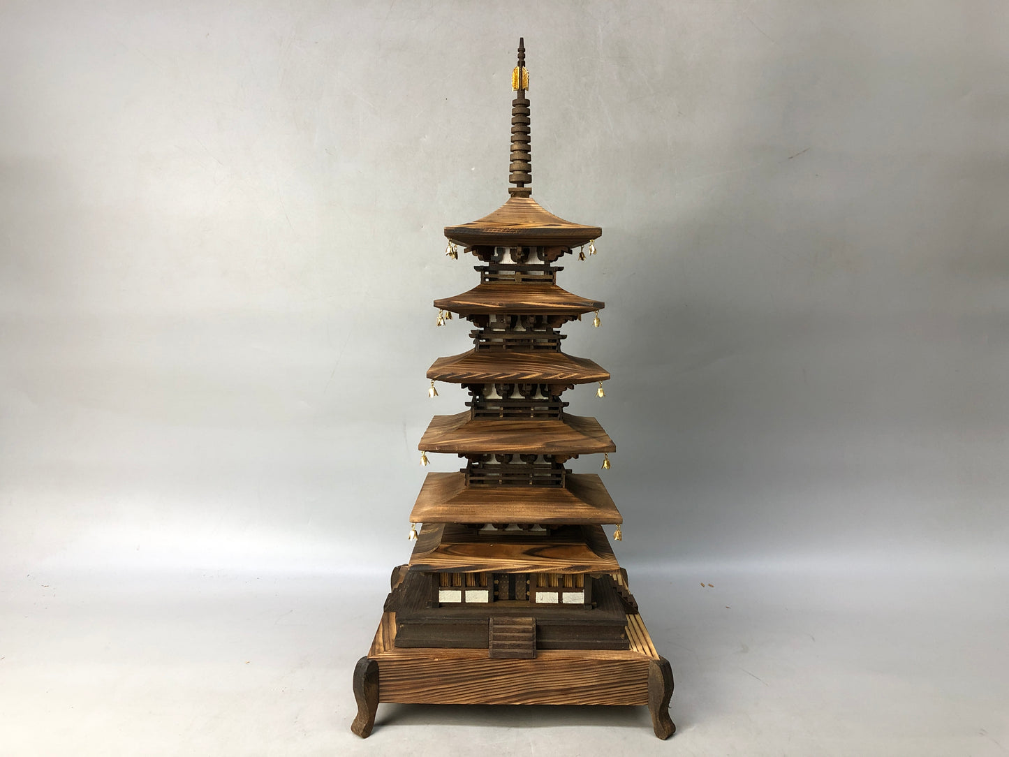 Y7951 OKIMONO Wooden five-story pagoda figure box Japan antique interior decor