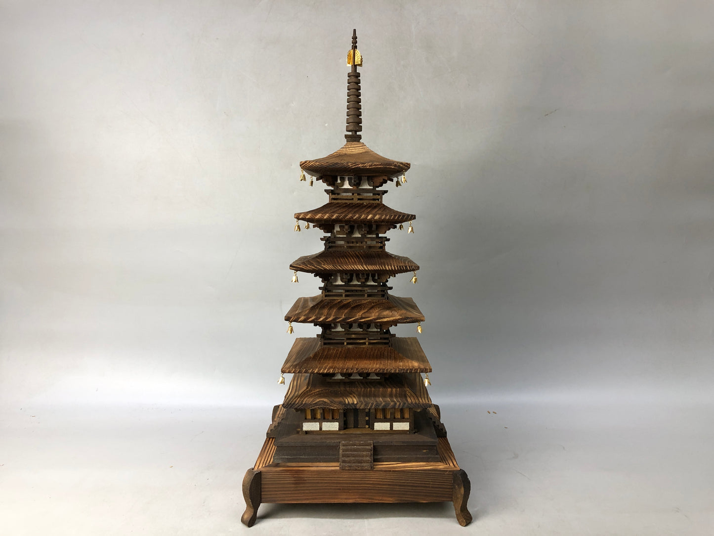 Y7951 OKIMONO Wooden five-story pagoda figure box Japan antique interior decor