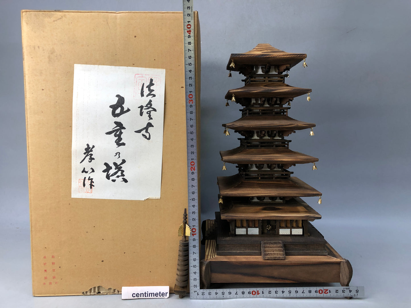 Y7951 OKIMONO Wooden five-story pagoda figure box Japan antique interior decor