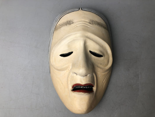 Y7962 NOH MASK wood carving signed Japan antique dance drama traditional ome