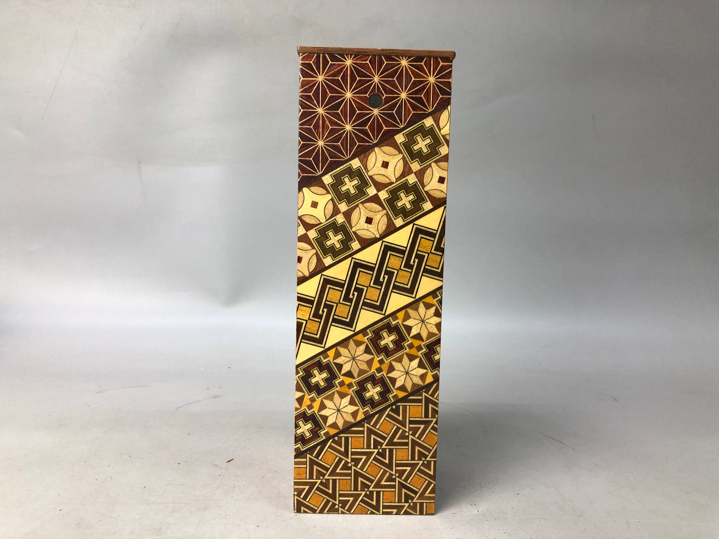 Y7988 FLOWER VASE Hakone woodwork marquetry Japan ikebana floral arrangement