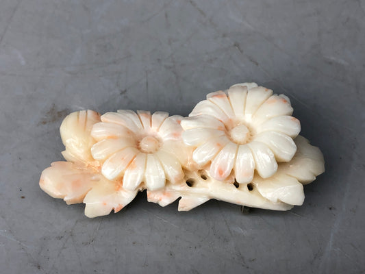 Y7999 OBIDOME Coral Sash clip brooch engraving Japan antique kimono accessory