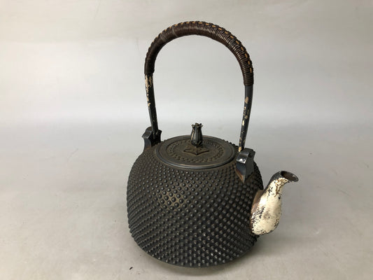 Y8007 KETTLE Pure silver pot teapot Arare pattern hammered signed Japan antique