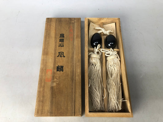 Y8009 FUCHIN Obsidian tassels box Japan kakejiku Hanging Scroll Weight ornament