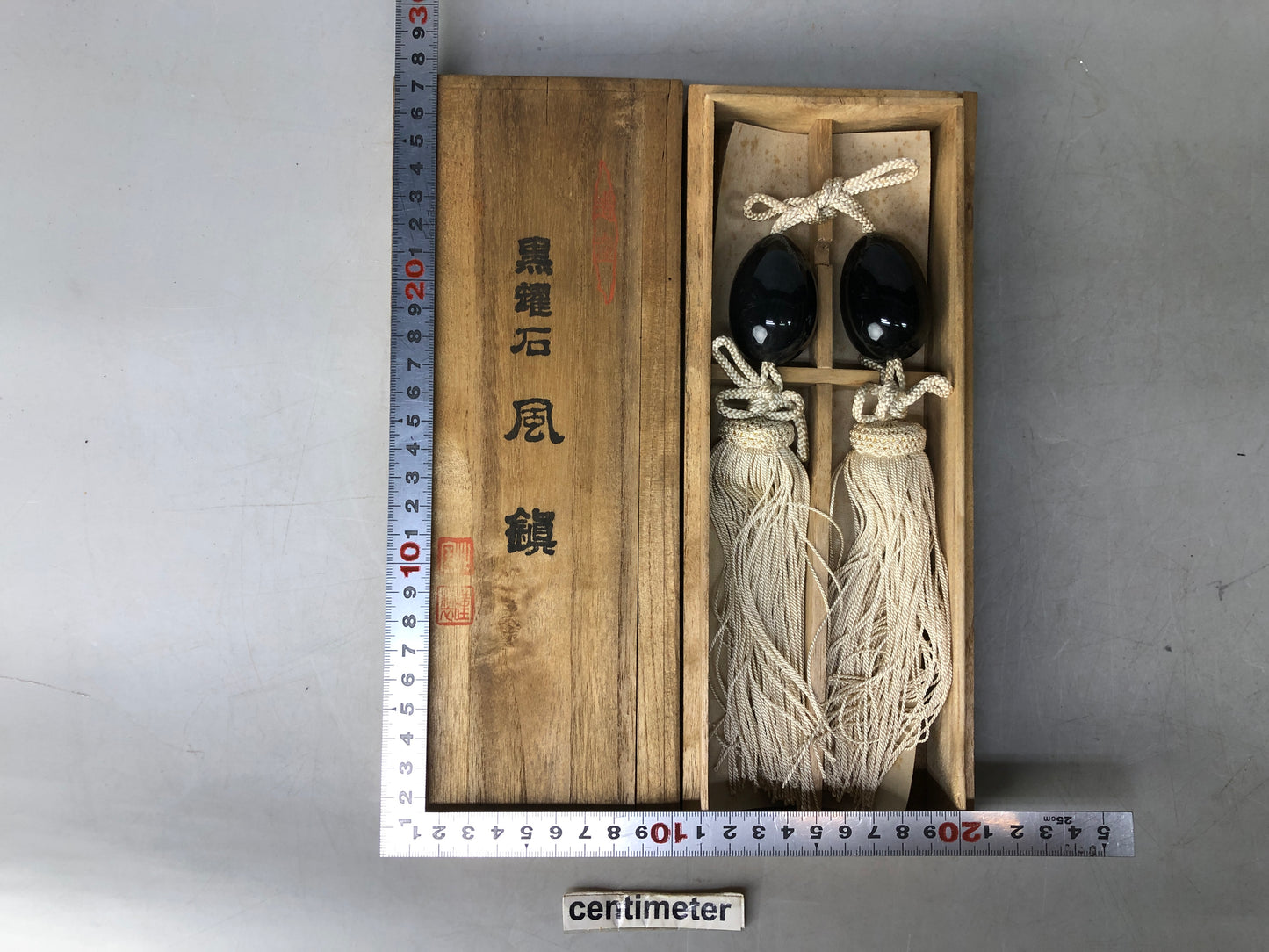 Y8009 FUCHIN Obsidian tassels box Japan kakejiku Hanging Scroll Weight ornament