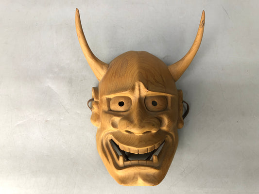 Y8012 NOH MASK plain wood carving Hannya Japan antique dance drama traditional