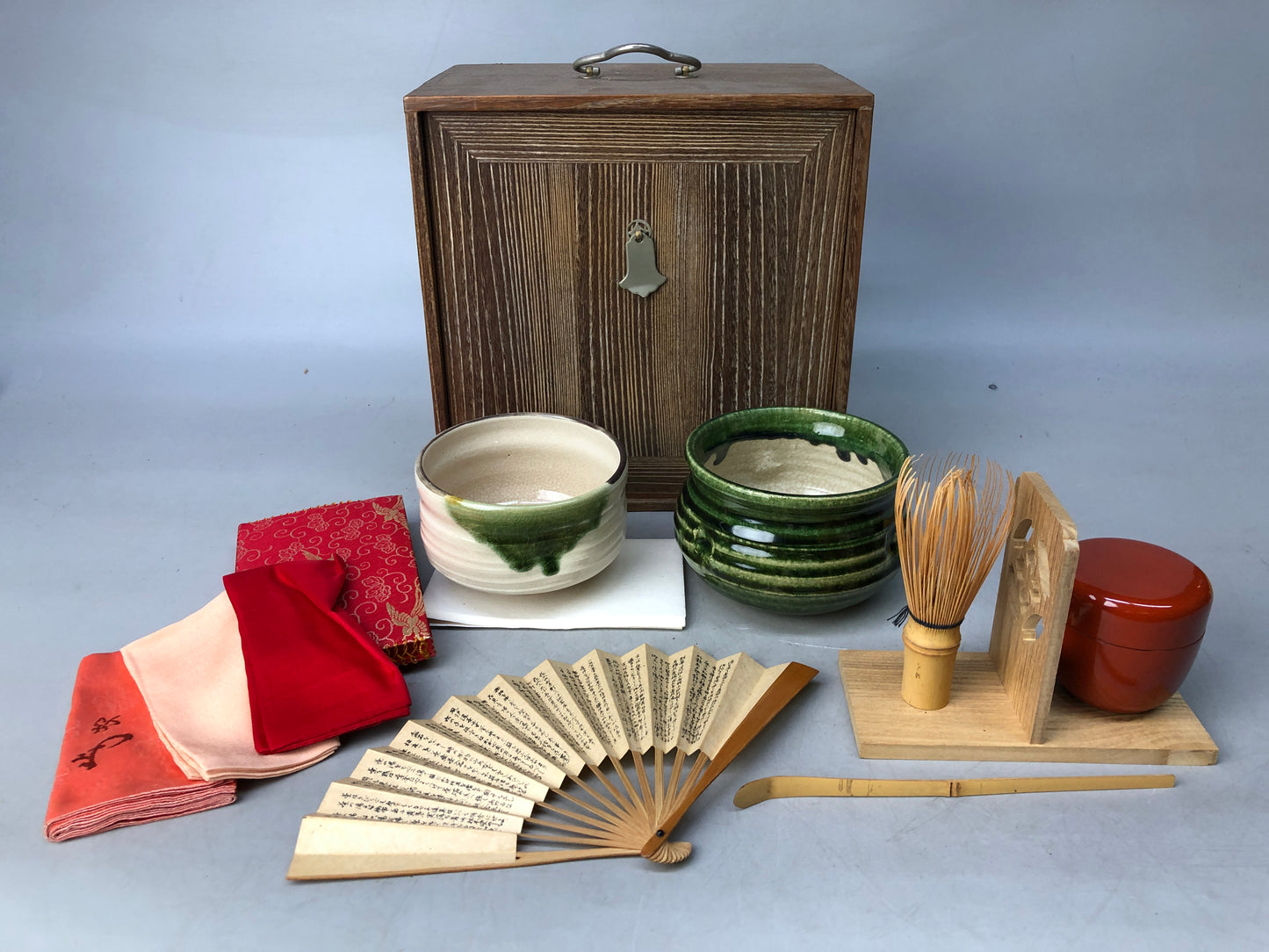 Y8017 CHAWAN Tea ceremony utensils set case whisk scoop Japan antique storage