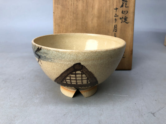 Y8018 CHAWAN Kyo--ware bowl signed box Japan antique tea ceremony pottery cup