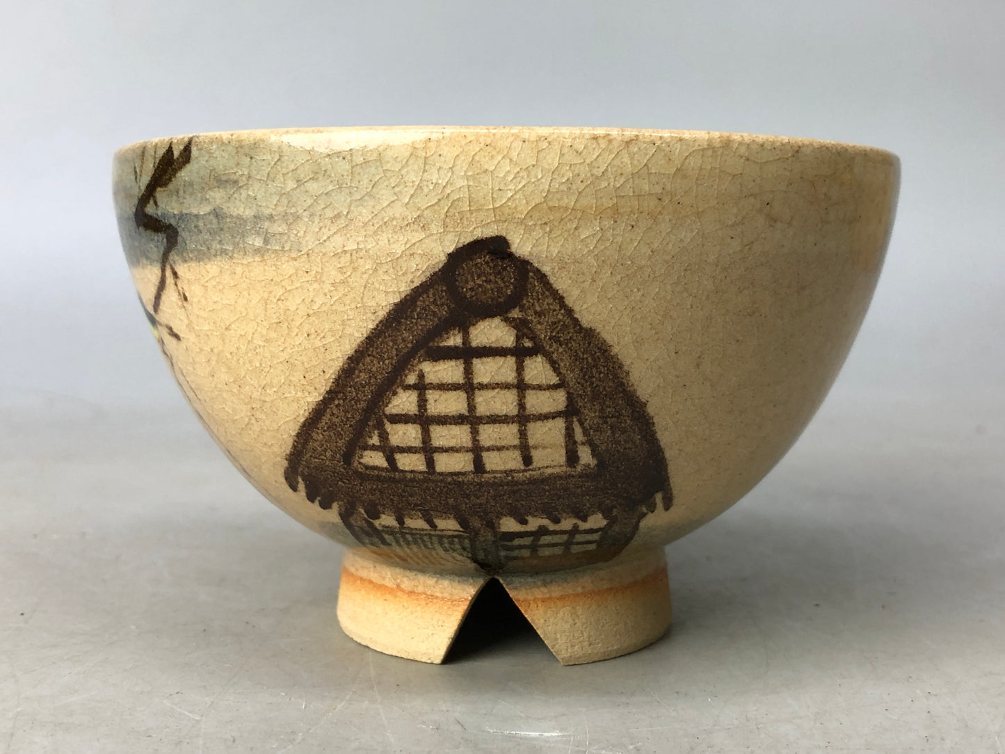 Y8018 CHAWAN Kyo--ware bowl signed box Japan antique tea ceremony pottery cup