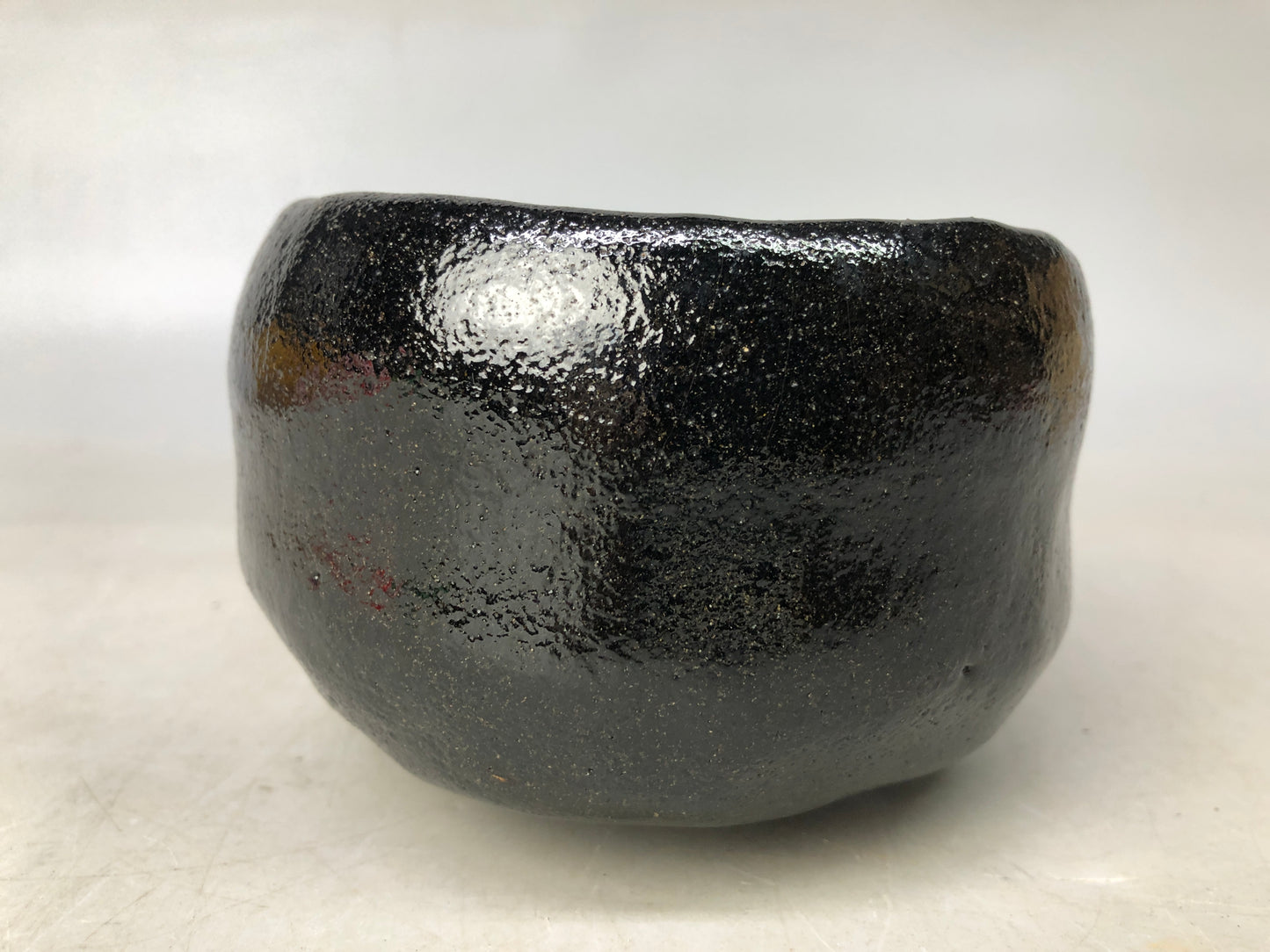 Y8019 CHAWAN Raku--ware black bowl signed box Japan antique tea ceremony pottery