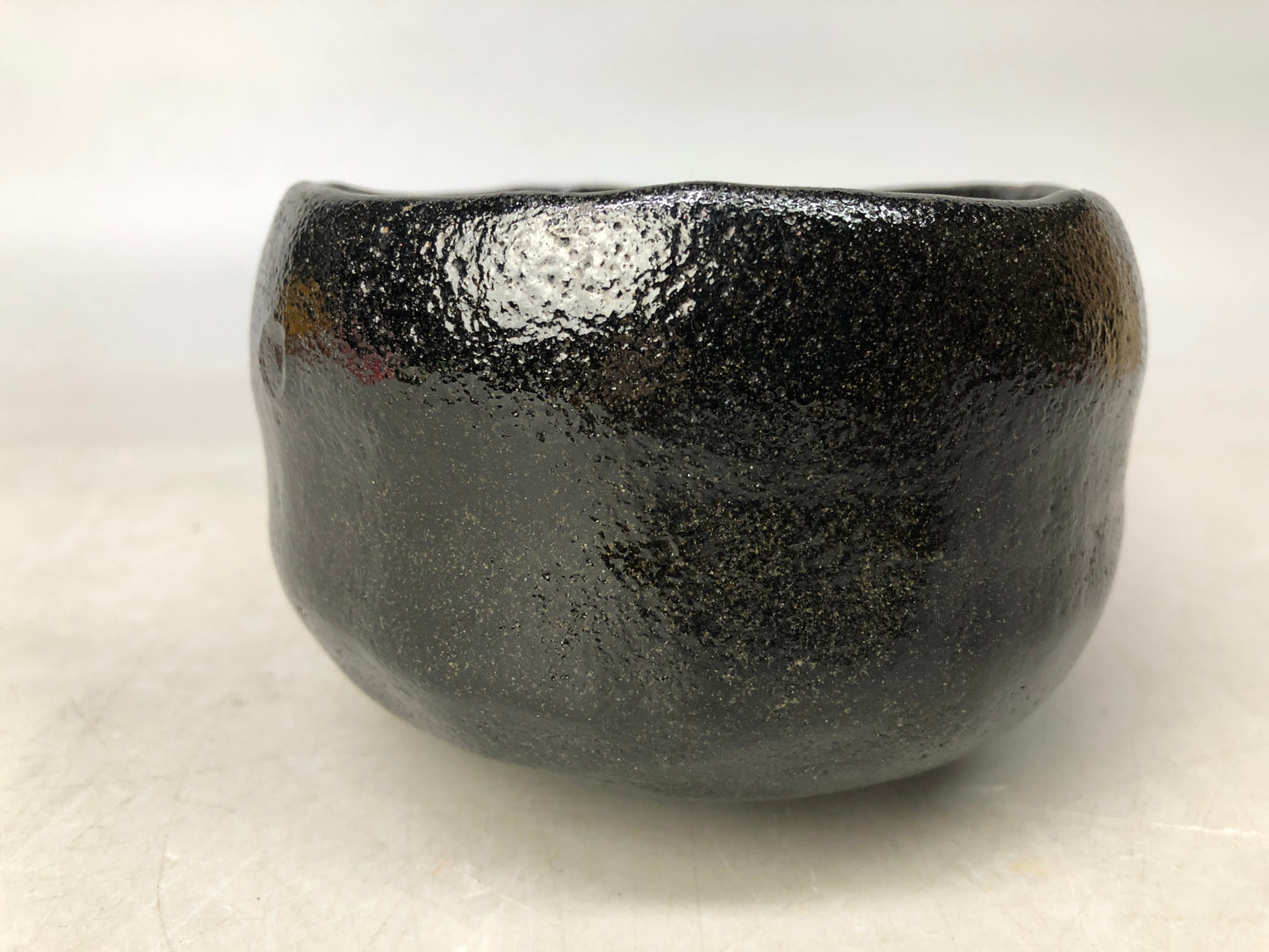 Y8019 CHAWAN Raku--ware black bowl signed box Japan antique tea ceremony pottery