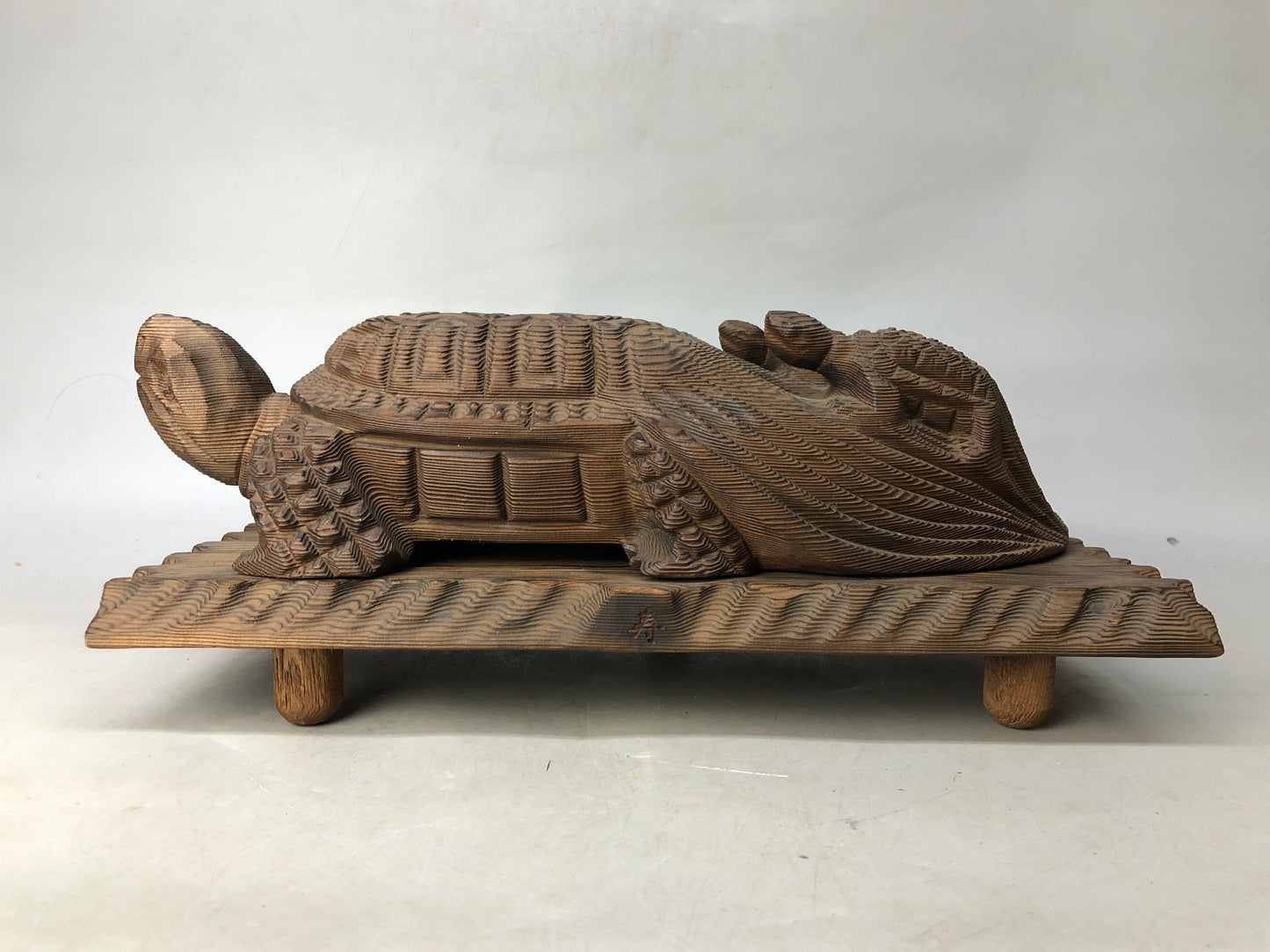 Y8022 OKIMONO wood carving Turtle figure figurine stand Japan antique interior