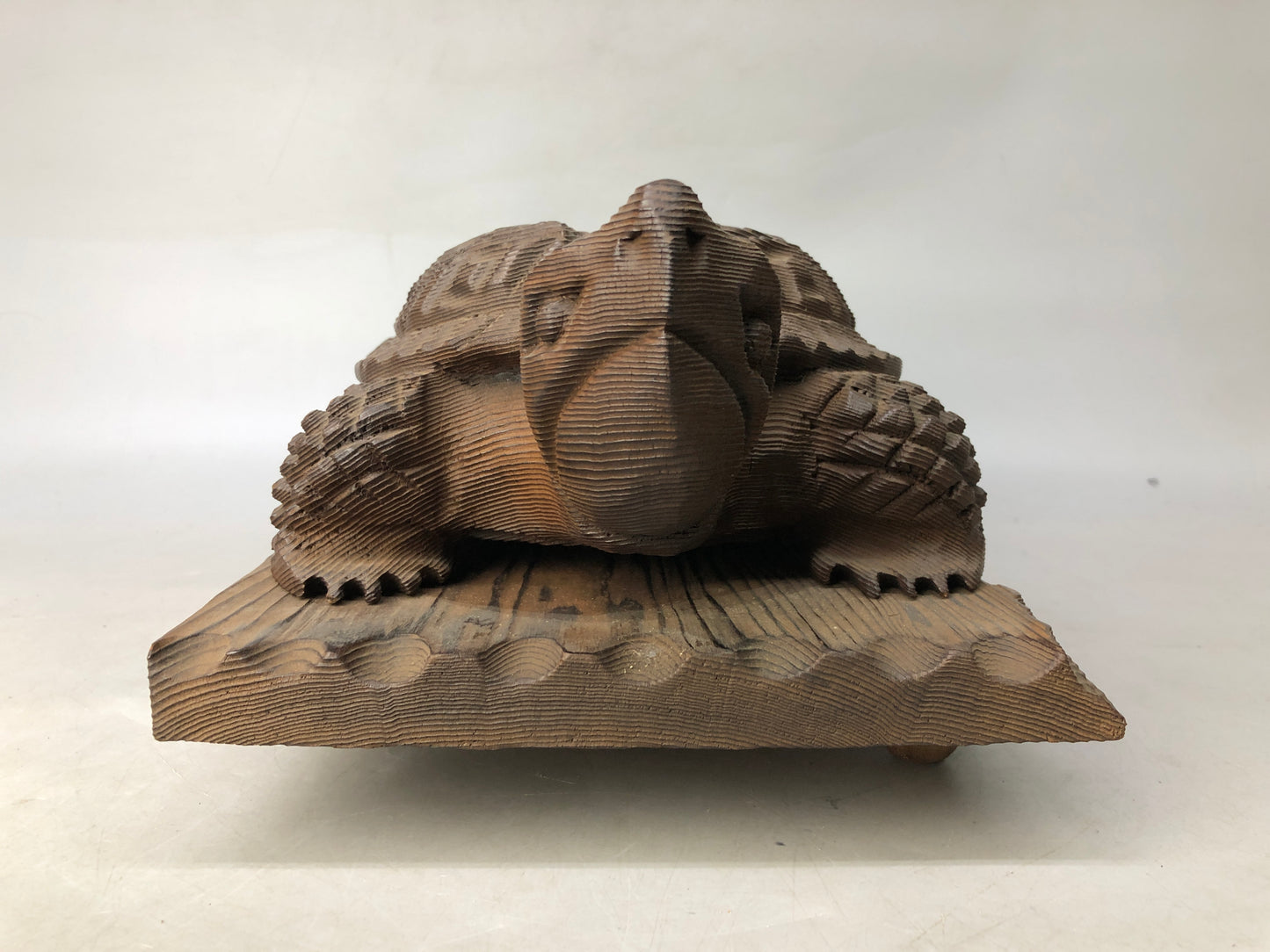 Y8022 OKIMONO wood carving Turtle figure figurine stand Japan antique interior