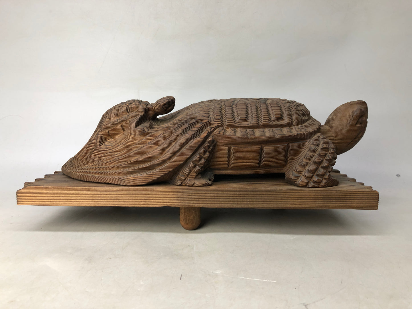 Y8022 OKIMONO wood carving Turtle figure figurine stand Japan antique interior