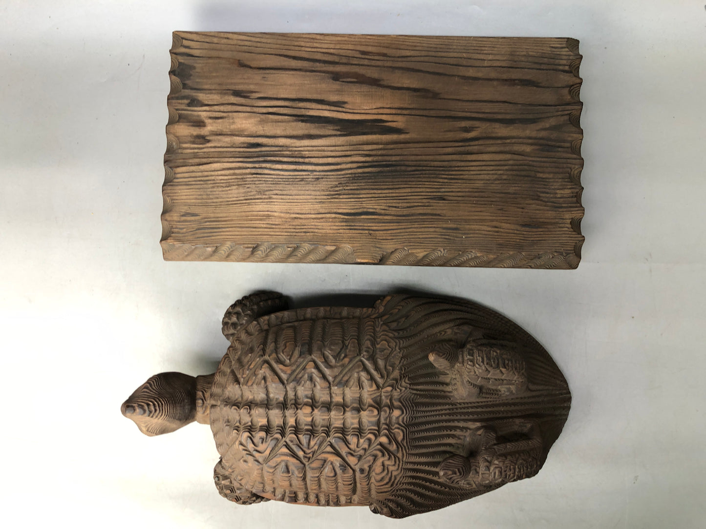 Y8022 OKIMONO wood carving Turtle figure figurine stand Japan antique interior