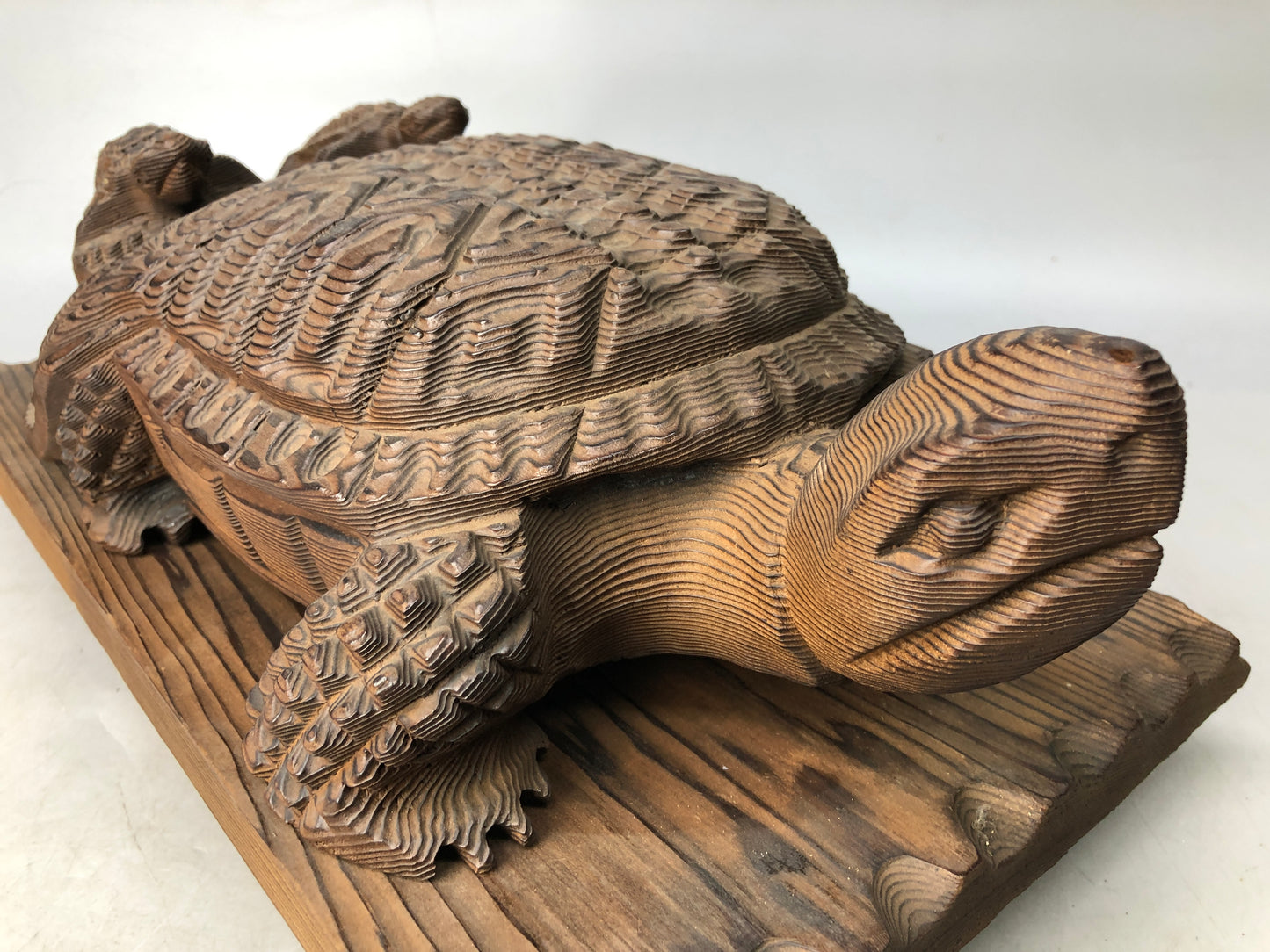 Y8022 OKIMONO wood carving Turtle figure figurine stand Japan antique interior